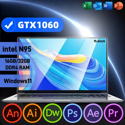 15.6" intel N95 gtx1060 gaming laptops portable notebook computer pc 32GB DDR4 1TB SSD  laptop Gamer Windows11 Backlit Keyboard
