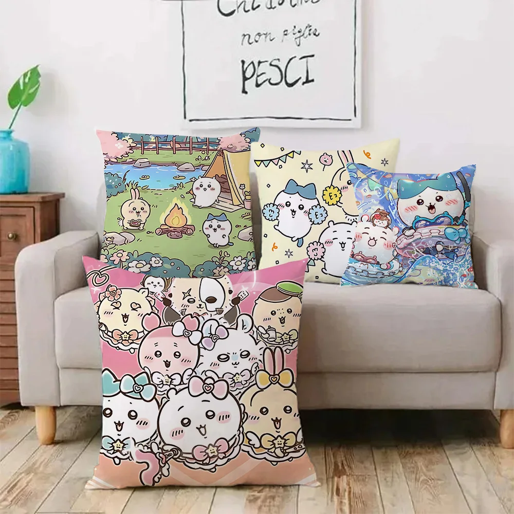 Cute cartoon Pillow Covers Cartoon Sofa Decorative Home Double-sided Printing Short Plush Cute Cushion Cover C-ChiikawaS