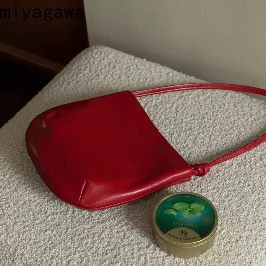 

Miyagawa женские ретро мягкие кожаные красные легкие ведра универсальные сумки через плечо на одно плечо