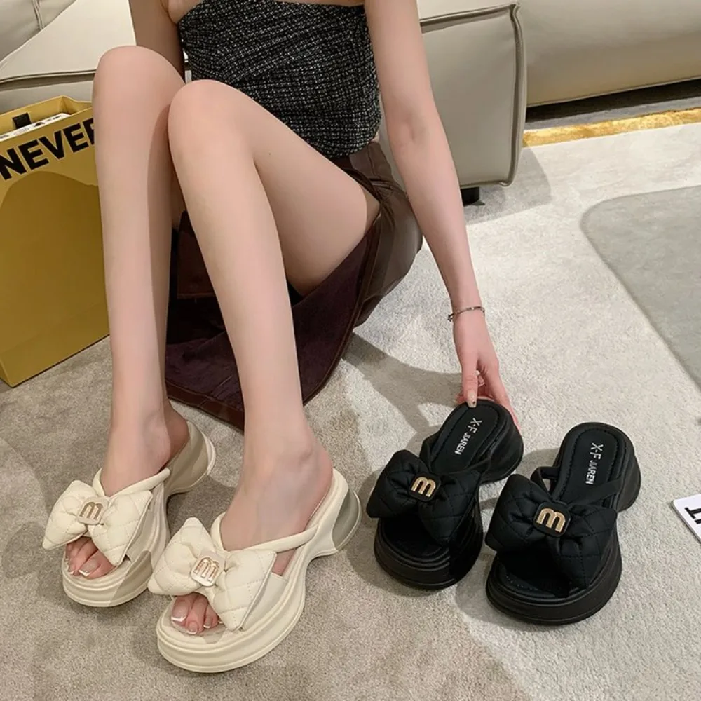 Summer Women Slippers New Casual Luxury Shoes Versatile Thick Sole Sandals Women Outwear Bow Beach Slippers Sexy Slides Women