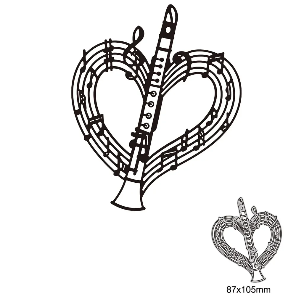 Troqueles de corte de Metal con forma de corazón para clarinete, nota para bricolaje, troquel de corte para álbum de recortes, tarjetas de papel en relieve, artesanía decorativa troquelada, nuevo 2023