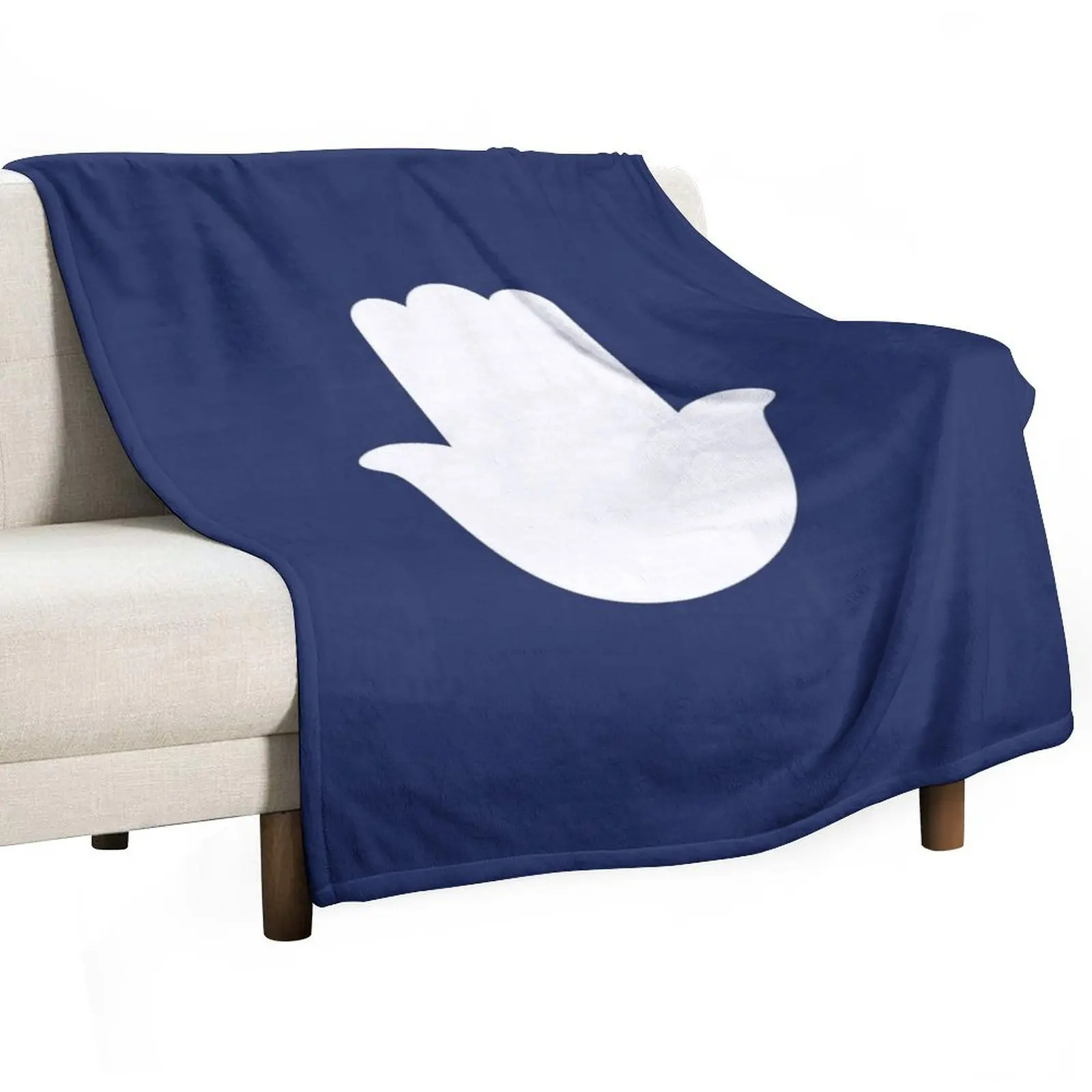 White Hamsa Hand on Blue Background Throw Blanket Decorative Beds decorative Sofa wednesday Blankets