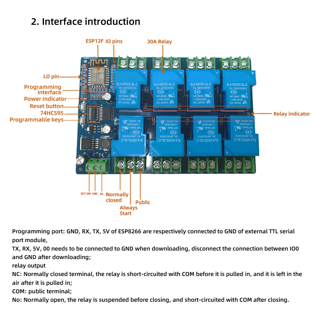 ESP8266 Wireless WIFI Relay Module 8 Channel ESP-12F Wifi Development Board DC 7-28V/5V Power Supply for Arduino