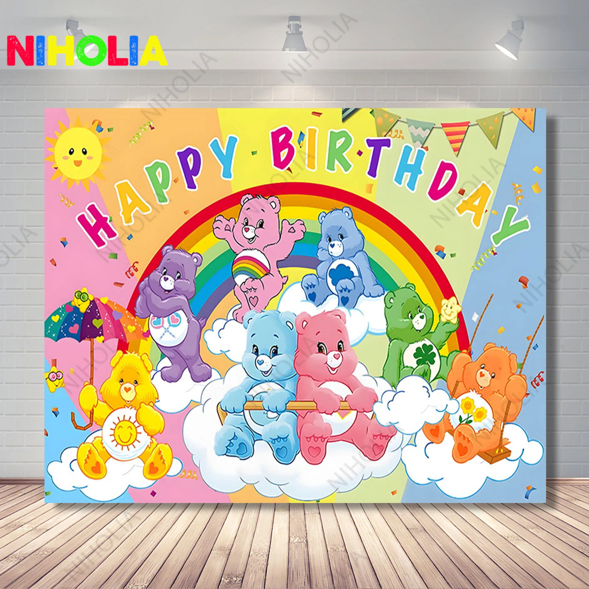 Care Bears Theme Photo Backdrop Kids Birthday Party Banner Cartoon Baby Shower Home Room Decoration Photography Background