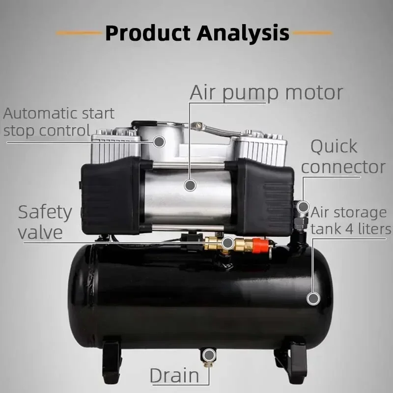 1Mini Air Compressor Portable Oil Free Low Noise Air Pump 220V Vehicle 12V 3L/4L Air Storage Tank