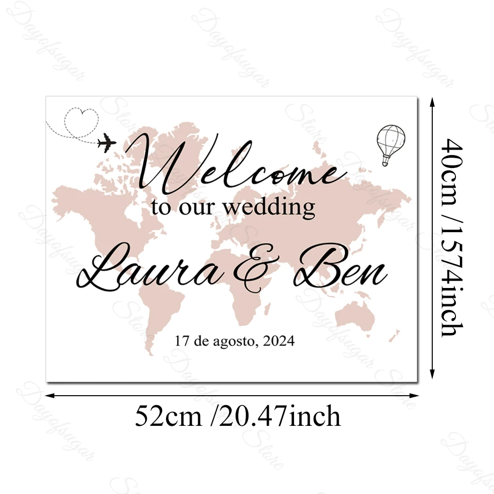 Travel Wedding Welcome Sign Board Custom Personalized World Map Travel Welcome Sign for Wedding Birthday Bridal Shower Decor