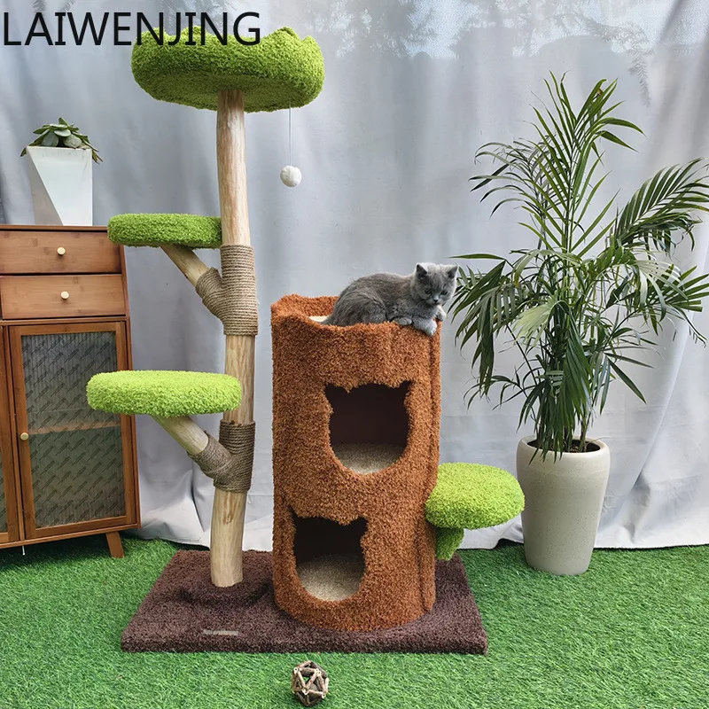 HLZ Solid Wood Cat Climbing Frame Nest Tree Integrated Space-Saving Sisal Cat Jumping Platform