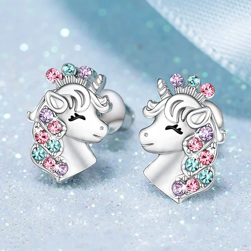 Fashion Zircon Unicorn Earrings Stainless Steel Earrings Engagement Earrings for Women Animal Jewelry Birthday Anniversary Gift