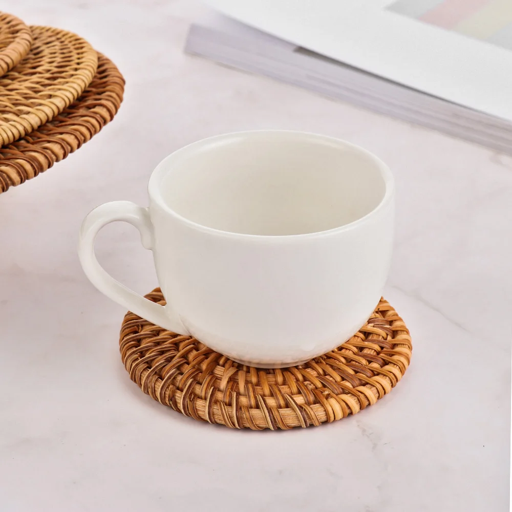 

Rattan Pad Coasters Kitchen Table Mats Bowl Mats Padding Mat Insulation Pad Round Placemats Handmade