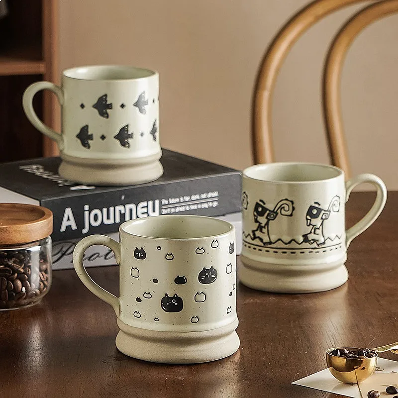 New Japanese Vintage Rustic Stoneware Coffee Cup Handmade for Afternoon Tea Home Drinking Water High Aesthetic Ceramic Mug