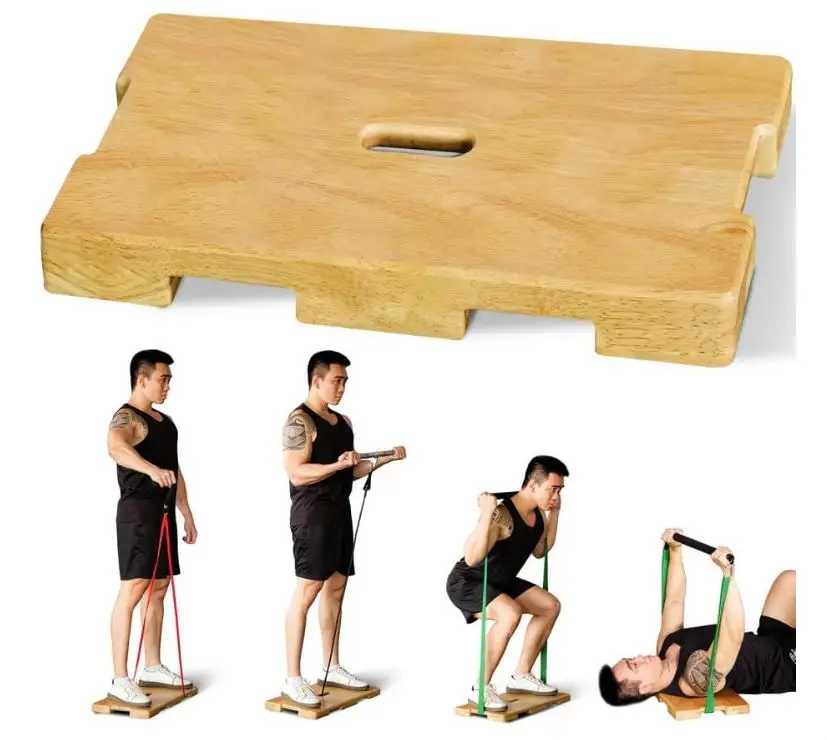 

Wood Fitness Board Total Body Home Gym Exercise Platform Resistance Band Workout Stretching Strength