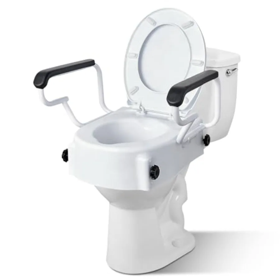 

Raised Toilet Seat with Handles - Adjustable Height - Adds 5 inches - for Seniors - Supports 300lbs - White Elevated Toilet Sea