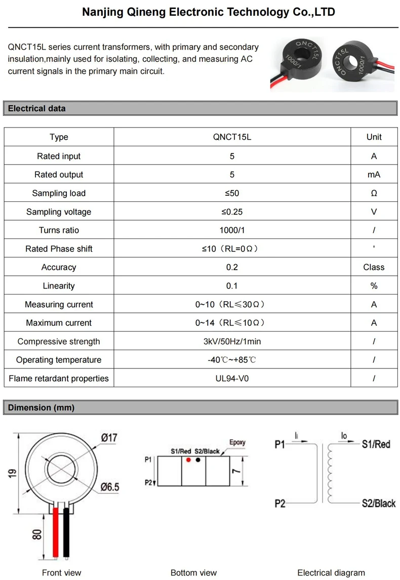 Mikro-Präzisions-Stromwandler CT zum Fabrikpreis QNCT18L 1000 1 50A 50mA 2000 1 50A 25mA 100A 50mA – Detail 6