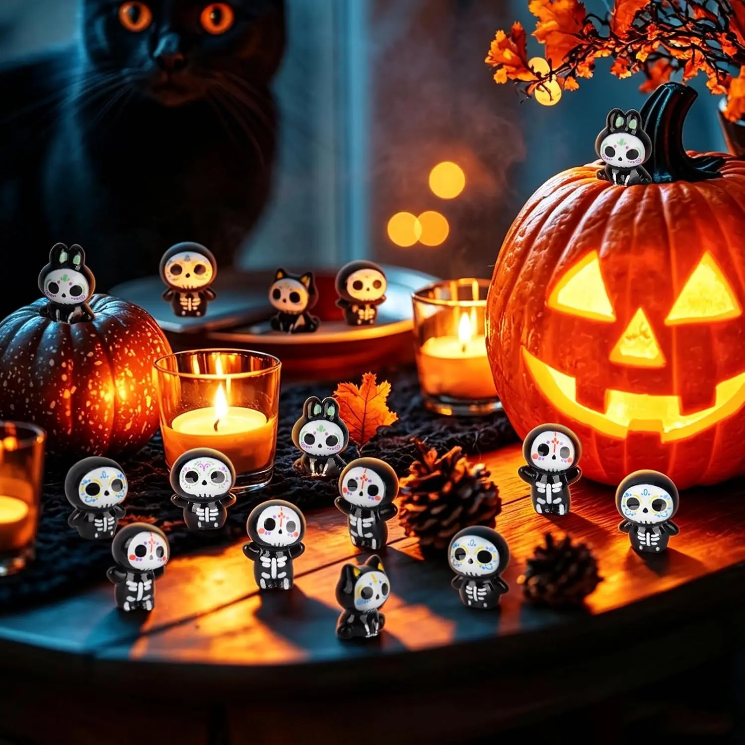 14 Stück Halloween-Miniaturfiguren aus Harz, darunter Geister und Skelette, für Feengärten, Puppenhäuser, Halloween-Dörfer, Scrapbooks und Bastelarbeiten. – Detail 6