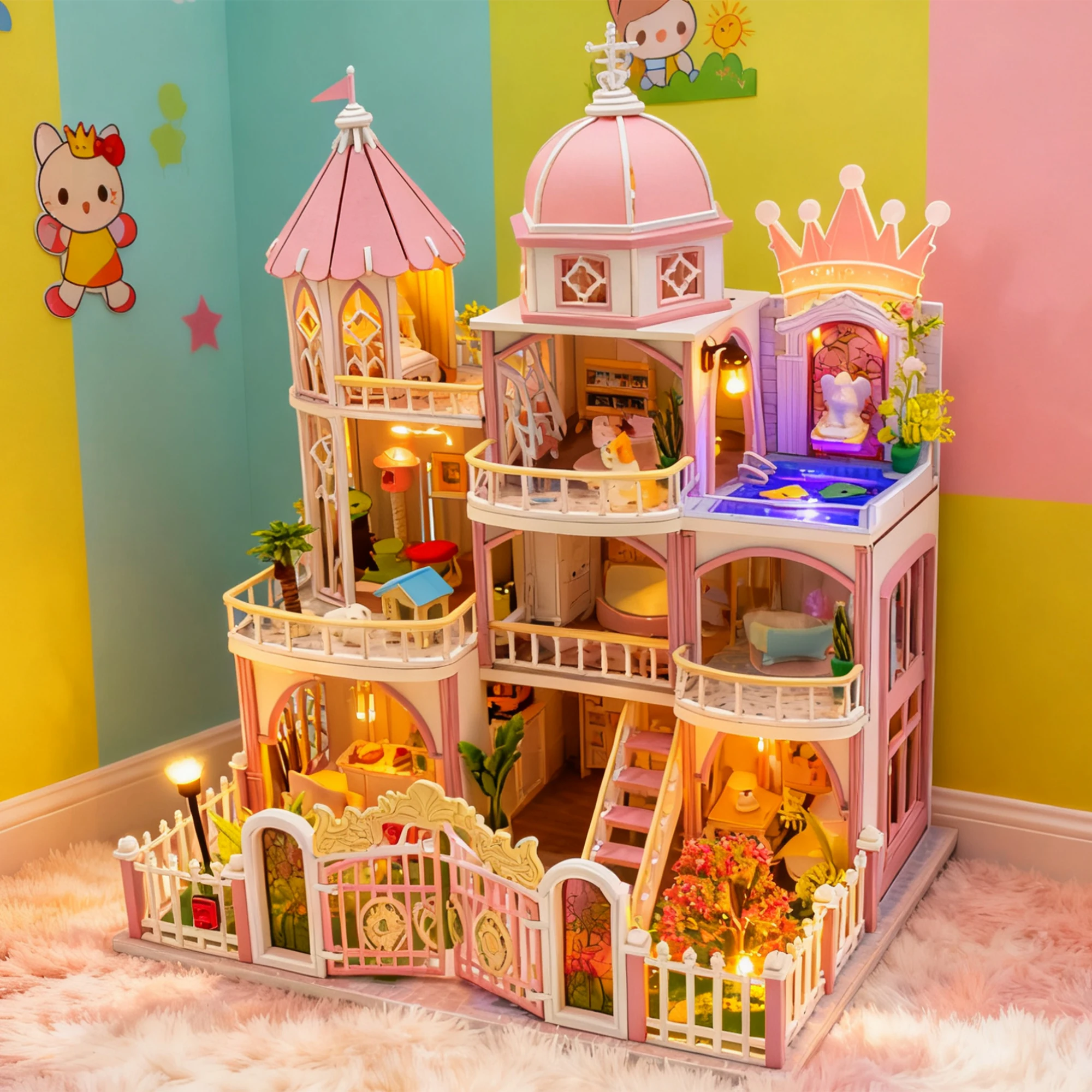 ชุดโมเดลไม้ DIY ใหม่ ปราสาทเจ้าหญิง วิลล่า ตัวต่อ 3 มิติ บ้านตุ๊กตา พร้อมเฟอร์นิเจอร์และไฟ สำหรับเป็นของขวัญวันเกิดให้เพื่อน