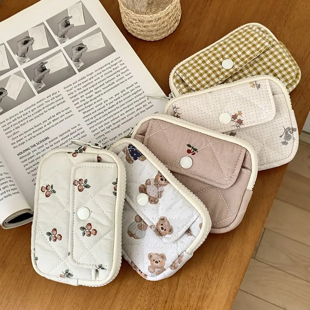 Stripe Floral Coin Purse Flower Korean Style Small Makeup Lipstick Bag Jewelry Packing Bag Earphone Bag Mini Canvas Storage Bag