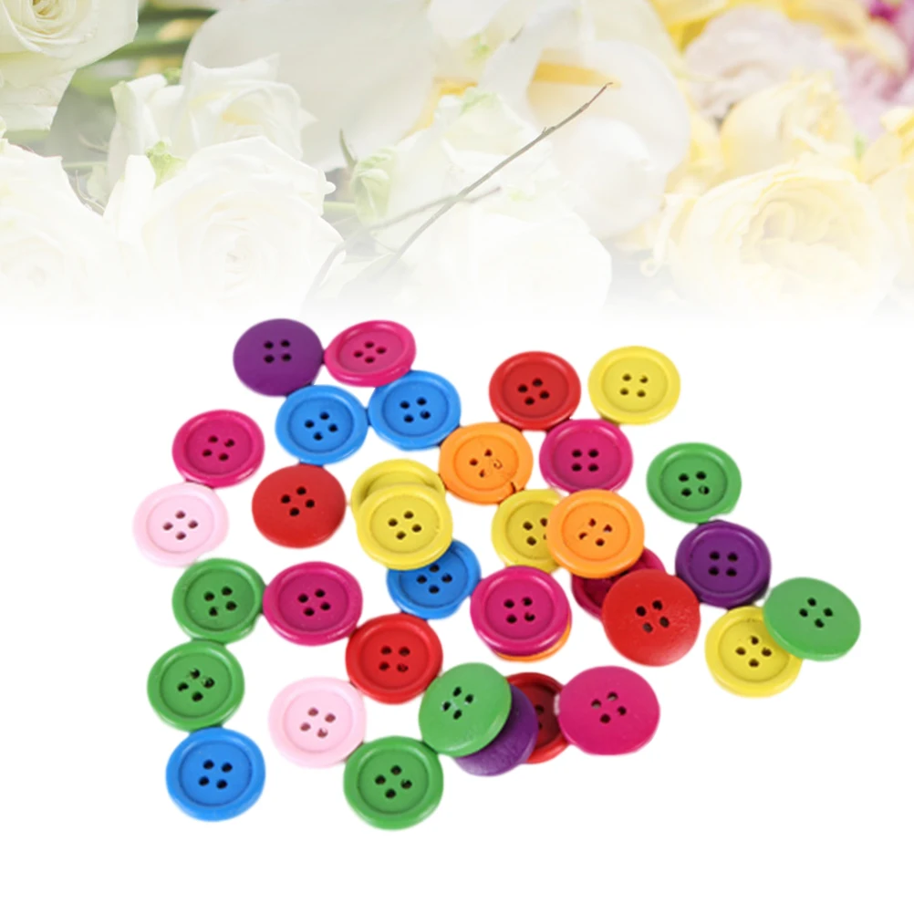 

100Pcs Wooden Button Colorful Four-Eyed Sewing Buttons for Clothing Accessories DIY Shirt Coat Decoration