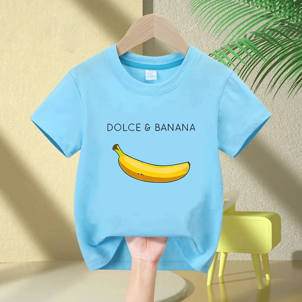Summer Kids T-shirt 100% Cotton Funny Banana Print Casual Loose O-neck Short Sleeve Tees for Boys And Girls