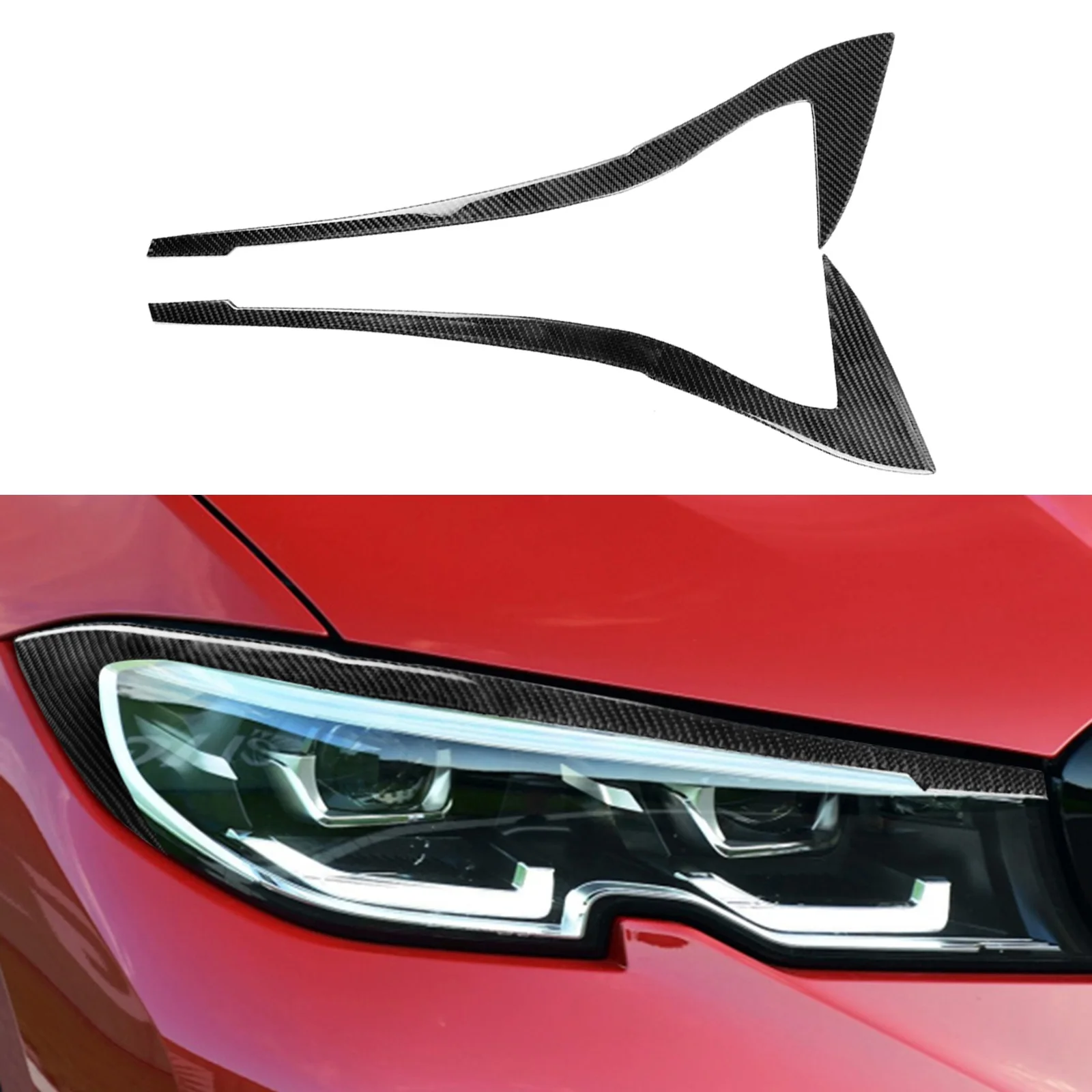 

Carbon Fiber Black Front Headlight Eyebrow Cover Lamp Trim For BMW 3 Series G20