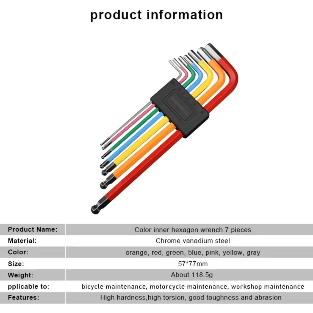 7Pcs Colorful Bicycle Hex Key Set Rust-proof 1.5/2/2.5/3/4/5/6mm Hexagonal Wrench Wear-resistant Multifunctional