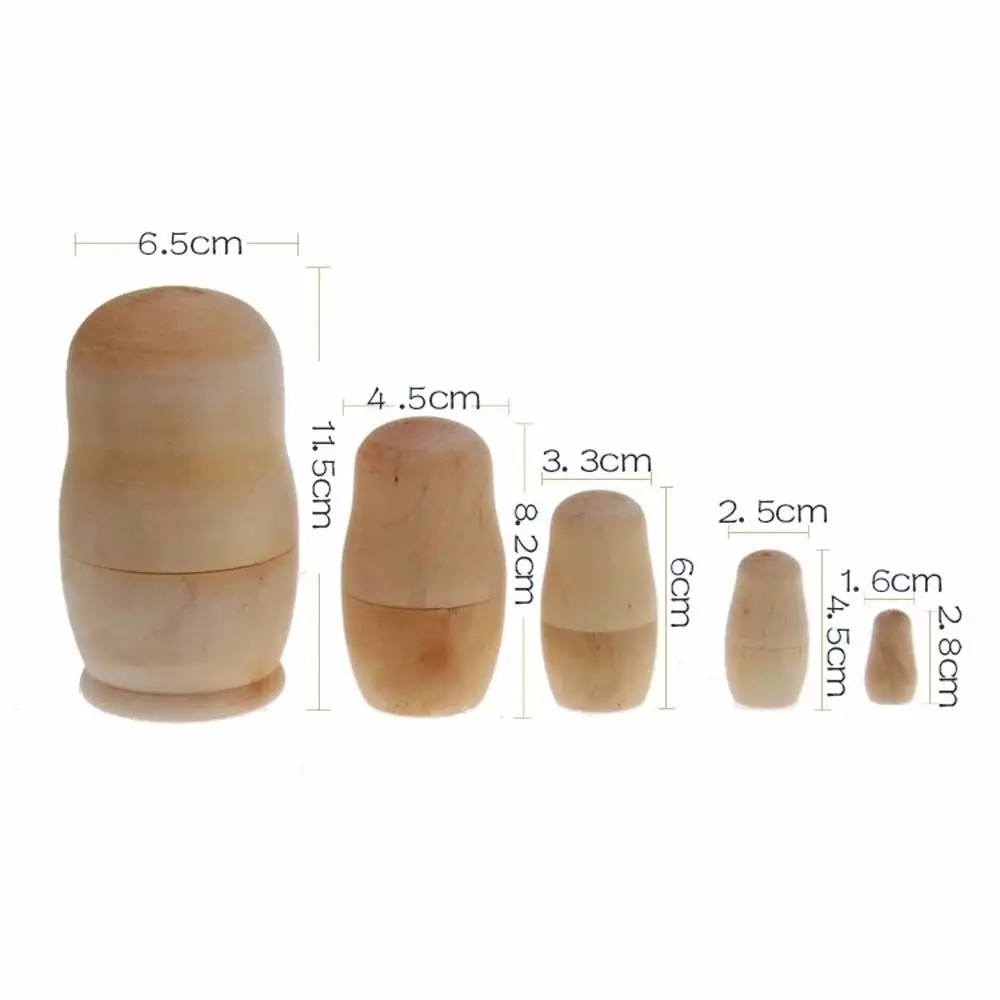 5pcs Blank Wooden Embryos Russian Nesting Dolls Toy Unpainted Matryoshka Doll DIY Paint Skill Training For Children Gift