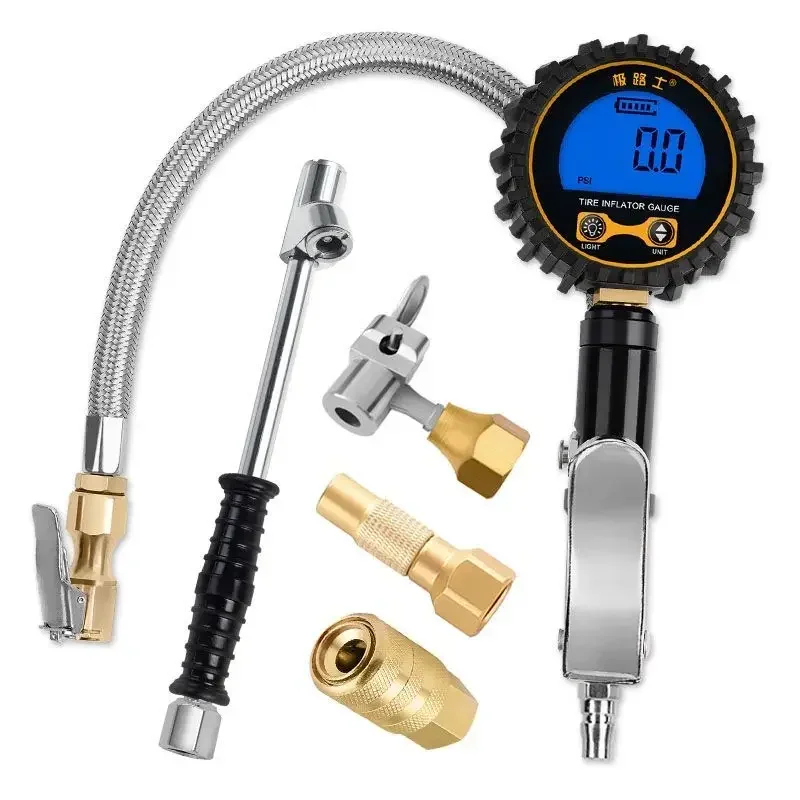 Durable  High Precision Automotive Tire Inflation Pressure Gauge Stainless Steel Tube Digital Display Tire Pressure Gauge