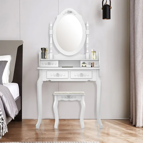 

Modern Concise 4-Drawer 360-Degree Rotation Removable Mirror Dresser White（=20407644）