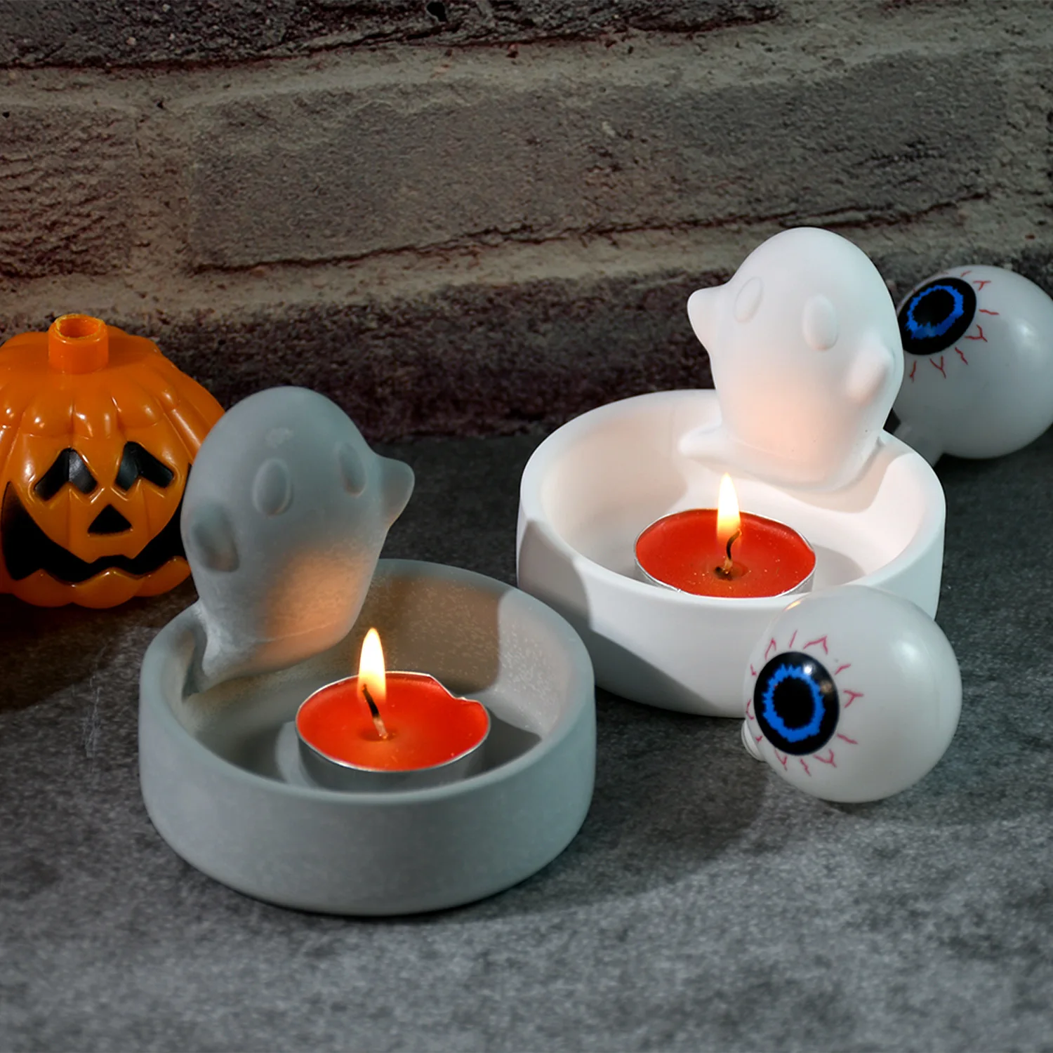 Halloween Ghost Candlestick Silicone Mold Gypsum Scented Candle Epoxy Resin Mold DIY Crafts Halloween Party Desktop Decoration