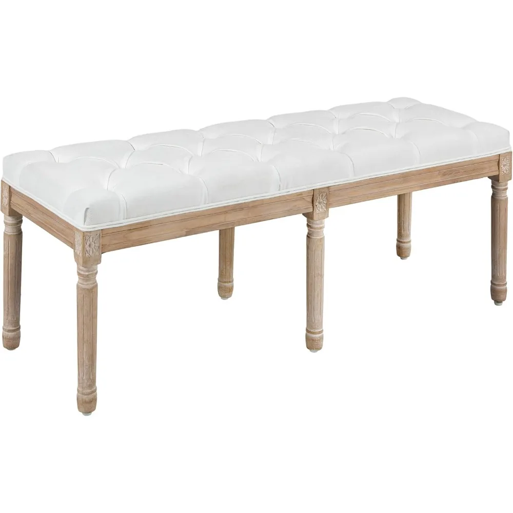 

Bedroom End of Bed Bench, Upholstered Entryway Bench with Button Tufted, Thick Padding and Wood Legs