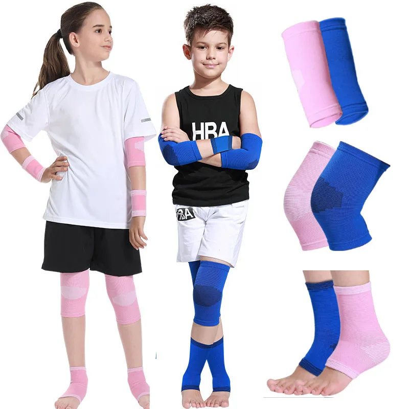 1 paio di bambini compressione manica del braccio basket danza calcio ginocchiera manica bambini gomito ginocchio protezione della caviglia