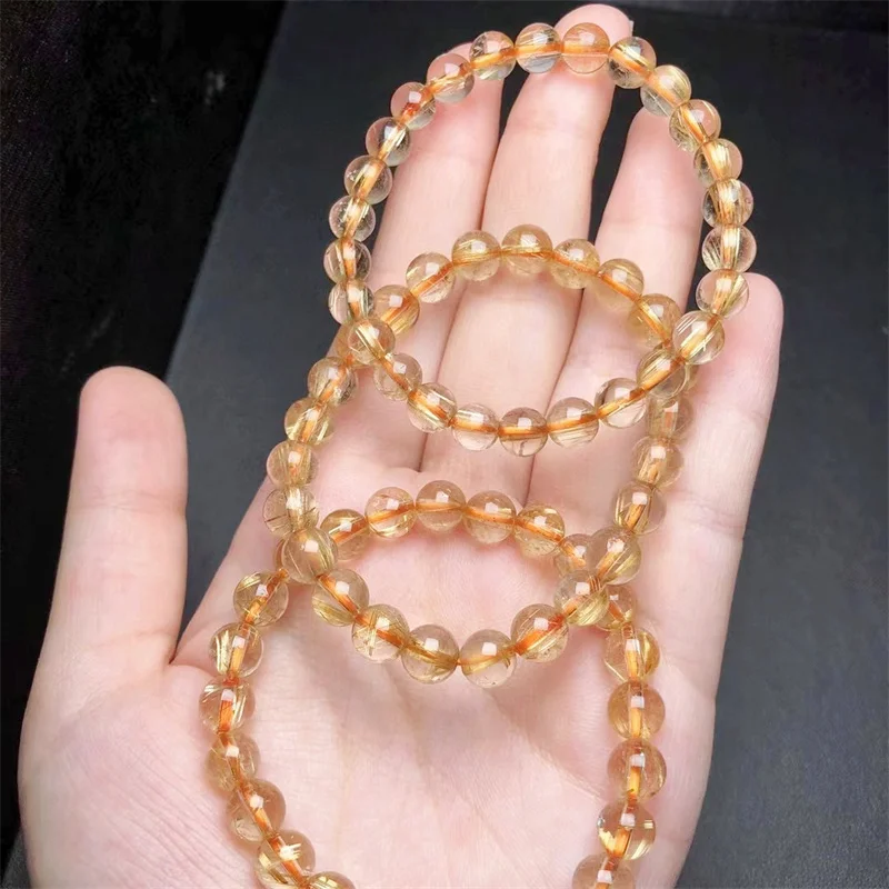 

Natural Golden Rutilated Quartz Bracelet Handmade Women Healing Gemstone Crystal Strand Bangles Lovers Girlfriend 1PCS 7MM