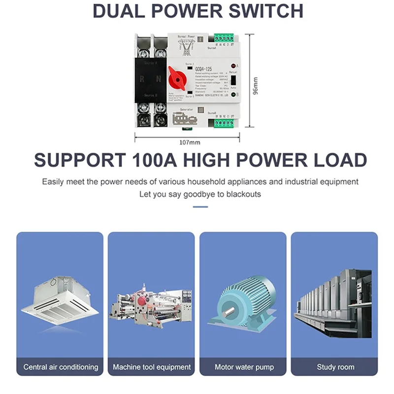 

ABSE-2X Single Phase Din Rail ATS 220V PC Dual Power Automatic Transfer Switch 2P 100A Household Power Transfer Switch