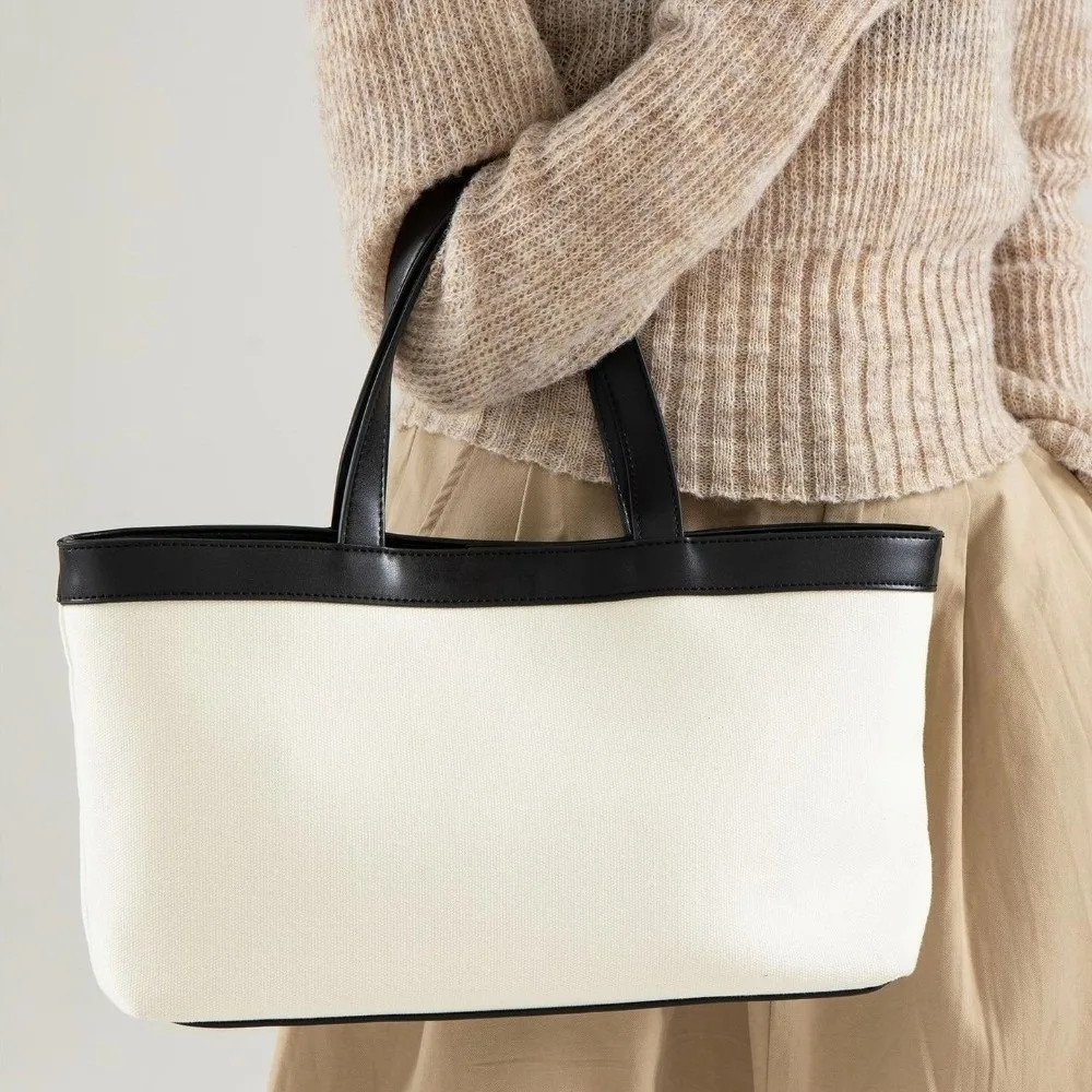 

Fashion Canvas Tote Bag Korean Style Large Capacity Shoulder Bag Solid Color Handheld Women's Handbag Women