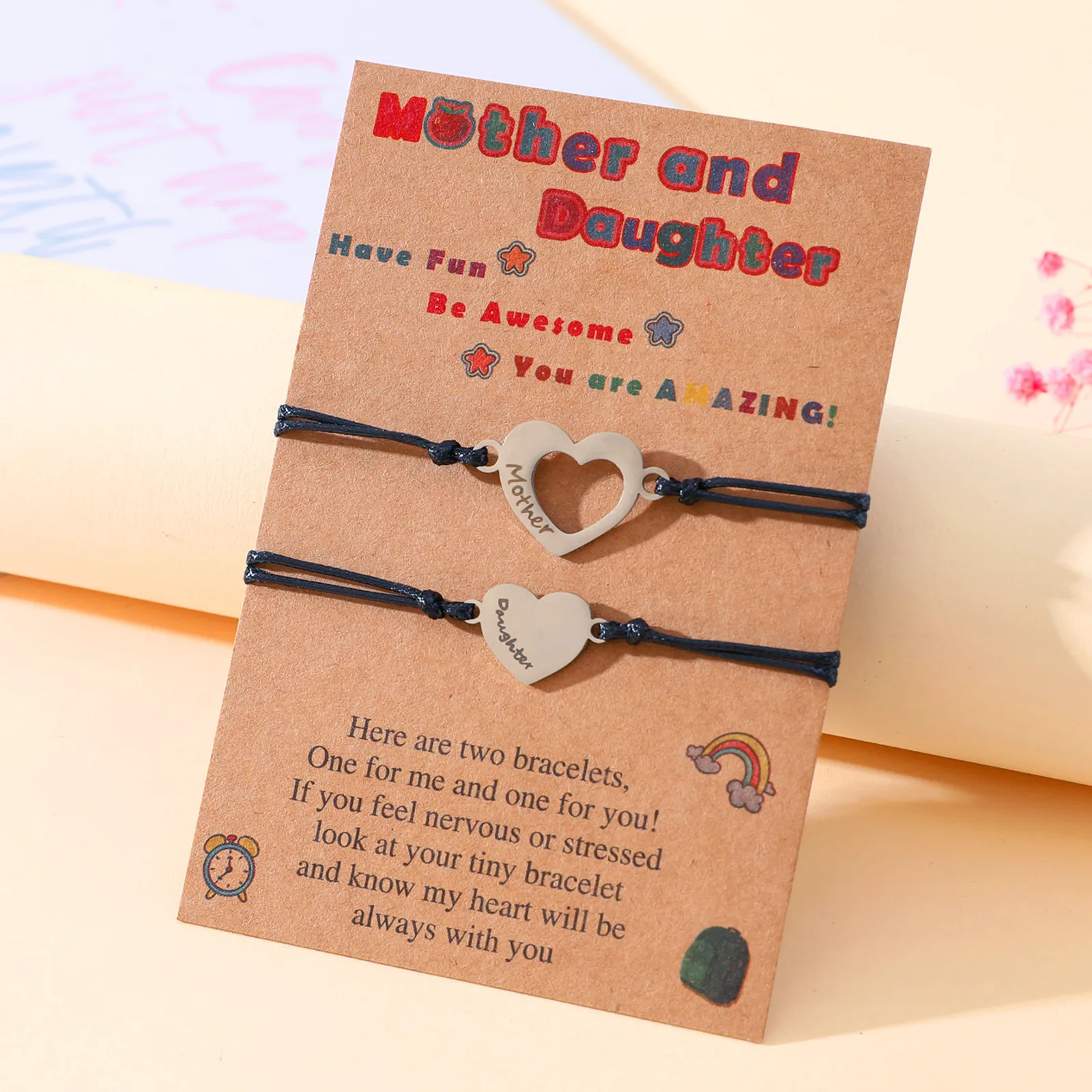 New Mother's Day Bracelet Versatile Heart shaped Stainless Steel Box Mother Daughter Parent Child Bracelet Hot Sale