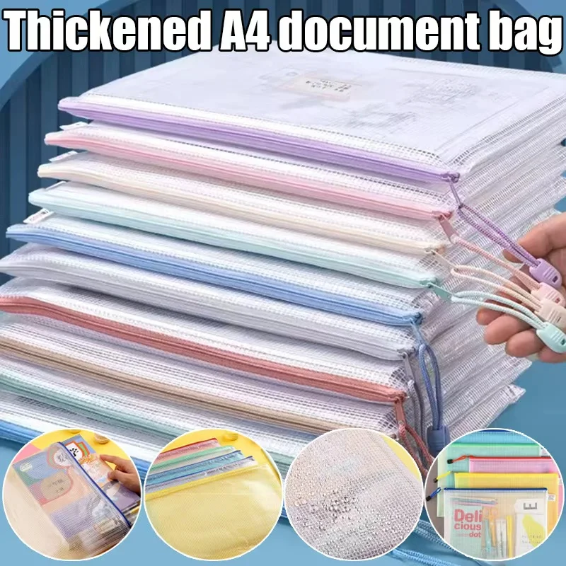 5 sacchetti porta documenti A4/A5/A6 - PE trasparente impermeabile + custodia in rete con cerniera, borsa per documenti di cancelleria per ufficio scolastico