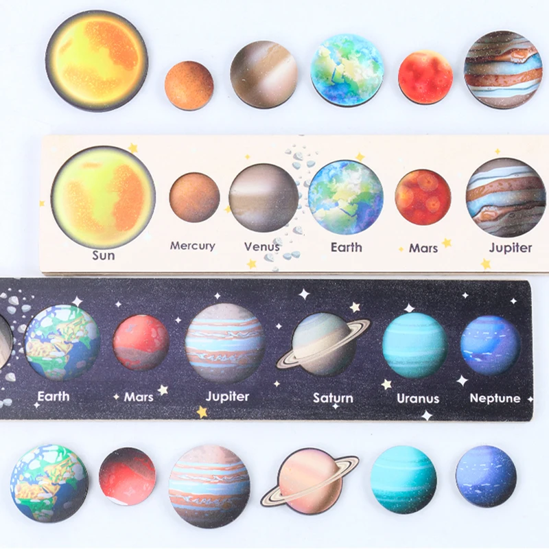 Nowe drewniane zabawki Montessori osiem planet Puzzle ziemia słońce układ słoneczny planety planety poznanie zabawki edukacyjne prezenty dla dzieci