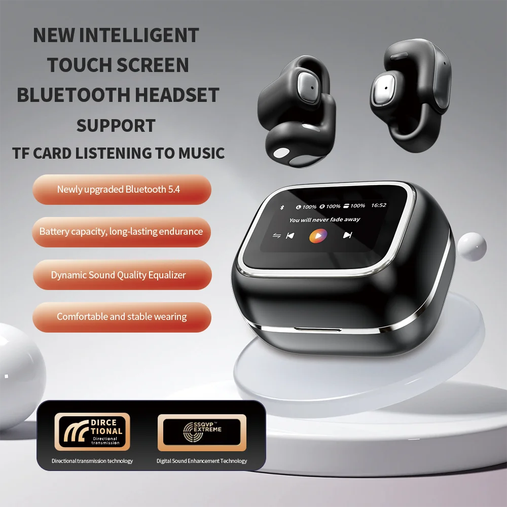 

Ear Clip Bluetooth Touch Screen Earphone Open Comfortable Wear Support TF Card Touch Control System Compatible Headphone