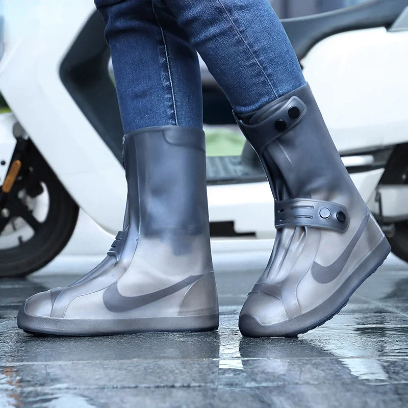 Image of Wasserdichte Schuhüberzieher aus Silikon, hohe Regenstiefel-Abdeckung, rutschfester Schuhschutz, wiederverwendbare, verdickte Outdoor-Schuhüberzüge, Wasserschuhe