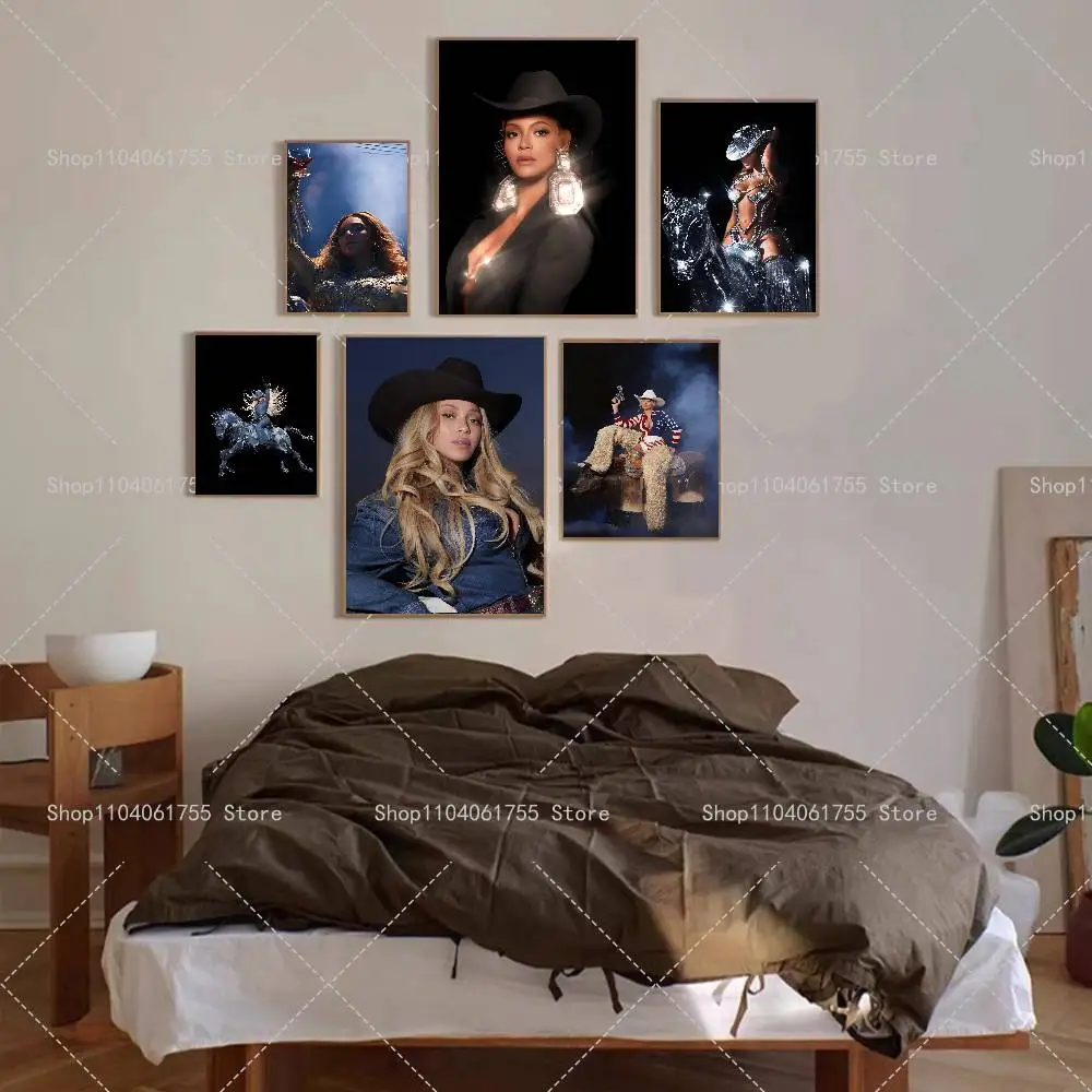 Full Drill Singer Beyoncé Poster Self-adhesive Art Waterproof Paper Sticker Coffee House Bar Room Wall Decor