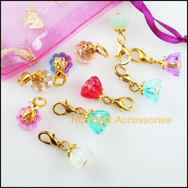 10Pcs Mixed Lotus Seedpod Charms Gold Color Leaves Bail With Clasps 10x13mm