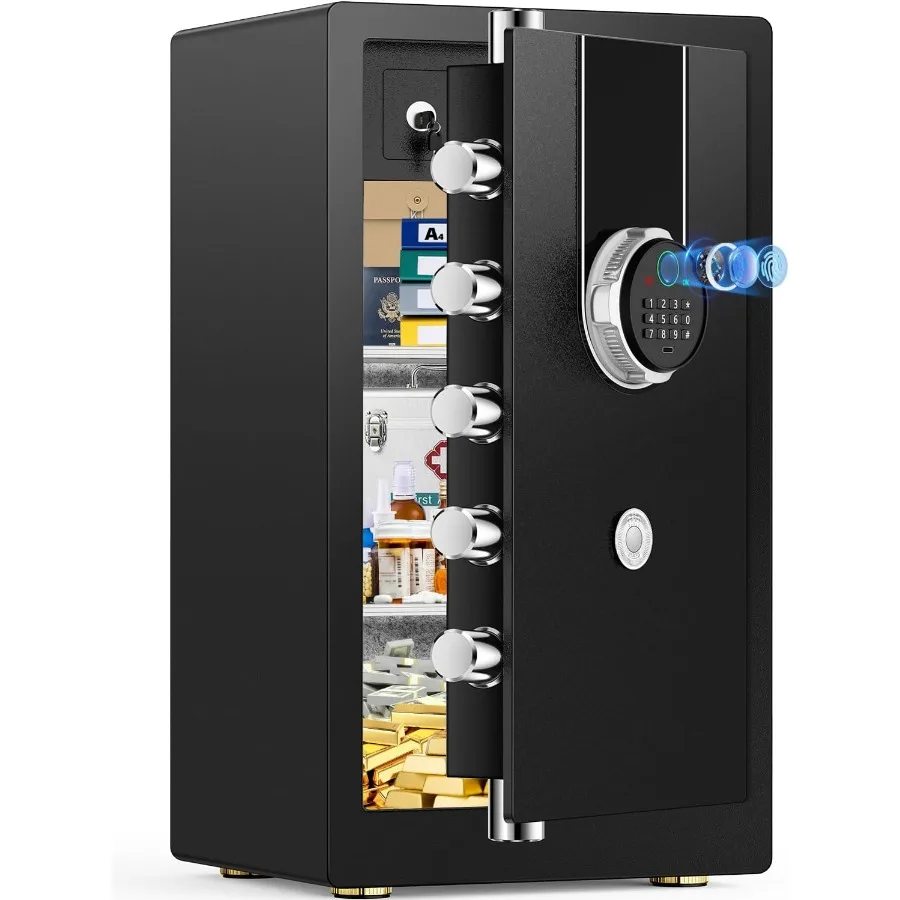 

Биометрический сейф для дома объемом 8,5 куб. футов, водонепроницаемый, огнестойкий, для документов, с нижним скрытым отсеком, защита от кражи