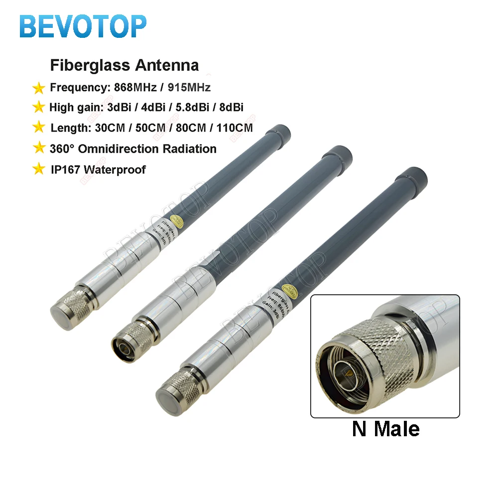 Helium Hotspot Miner Antenna LoRa 868MHz/915MHz N Male Plug Omnidirection Outdoor Fiberglass Antenna Waterproof IP67