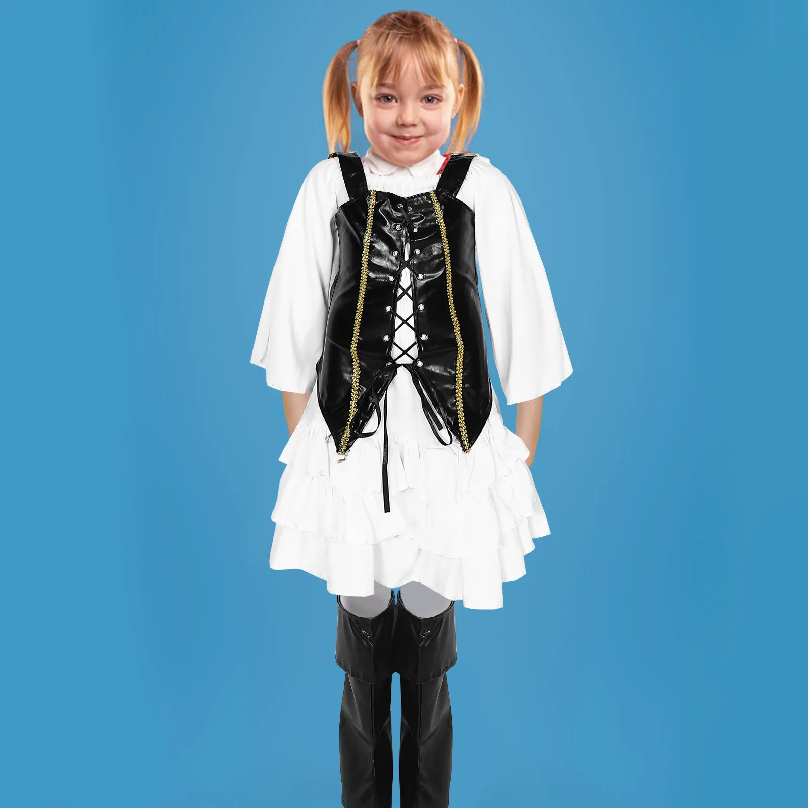 1Set Girls Pirate Costume Set Includes Dress Vest Hat Skirt Comfortable Breathable Fabric Adjustable Fit for Themed Parties