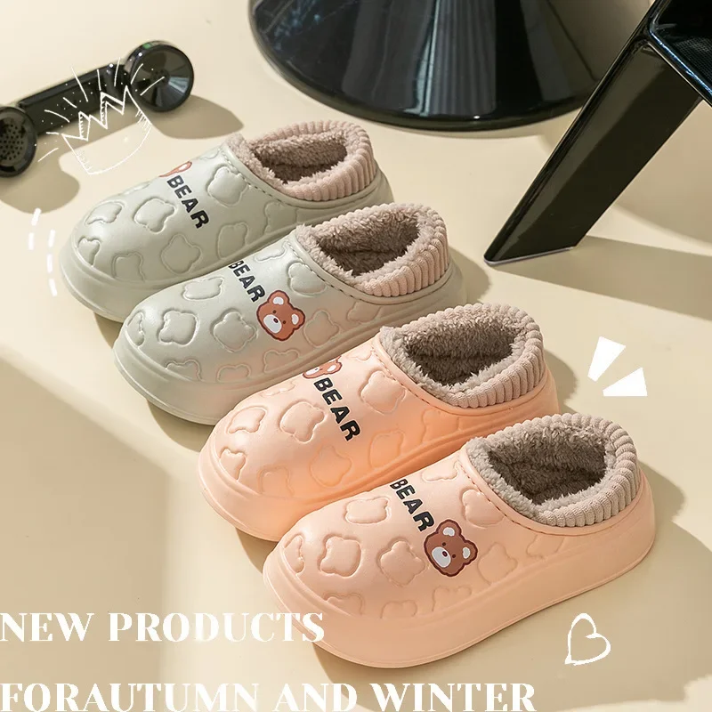 Women Men Slippers Eva Waterproof Winter Warm Cozy Bedroom Slip On Women House Cotton Slippers Clogs Indoor Outdoor