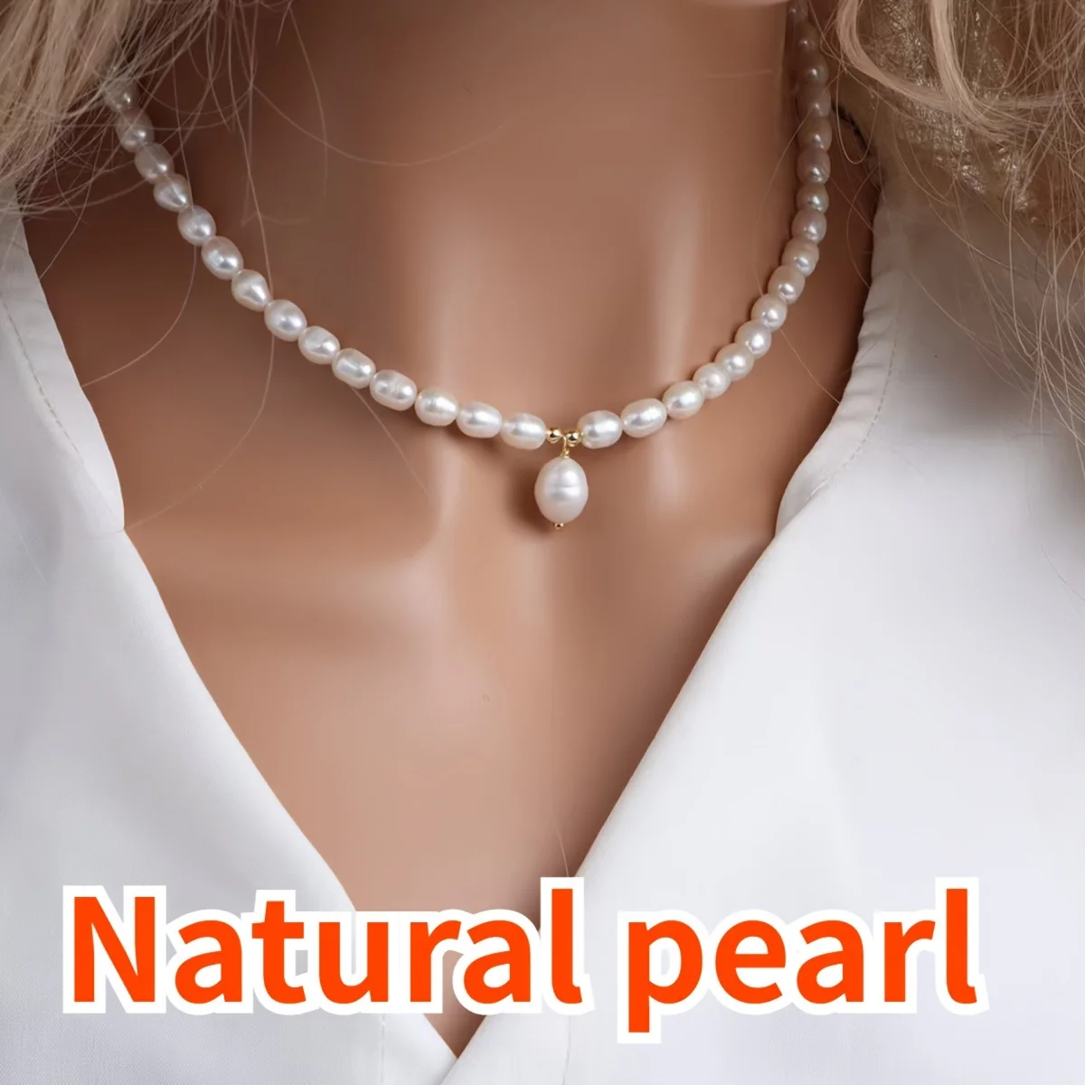 

Dainashi Vintage 6-7mm Rice Shape Freshwater Pearl Necklaces Choker 38cm+5cm Length Collarbone Necklace for Women Jewelry Gift