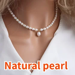 Dainashi Vintage 6-7mm Rice Shape Freshwater Pearl Necklaces Choker 38cm+5cm Length Collarbone Necklace for Women Jewelry Gift