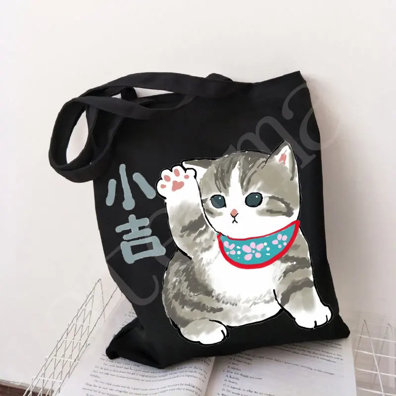 Túi Tote Thời Trang Túi Xách Tay Áo Cô Gái Đeo Vai Cho Bé Gái Túi Shopper Kawaii Mèo Động Vật Dễ Thương Túi Túi Vải túi