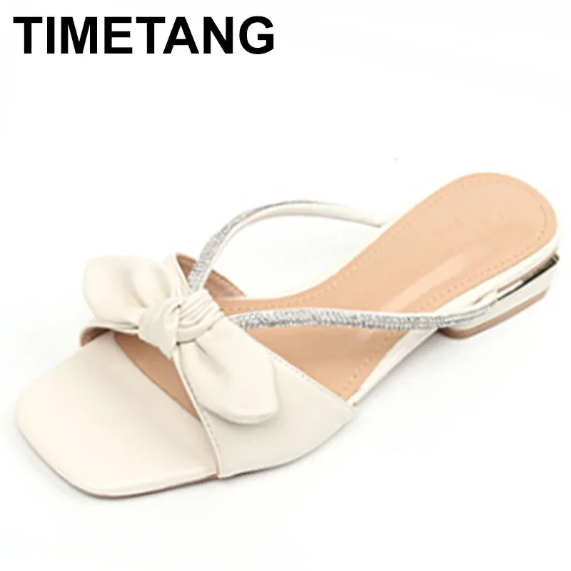 

summer new women's sandals Fashion brand low heel slippers Bow ribbon design shoes Black white Large 41-43 Free shipping