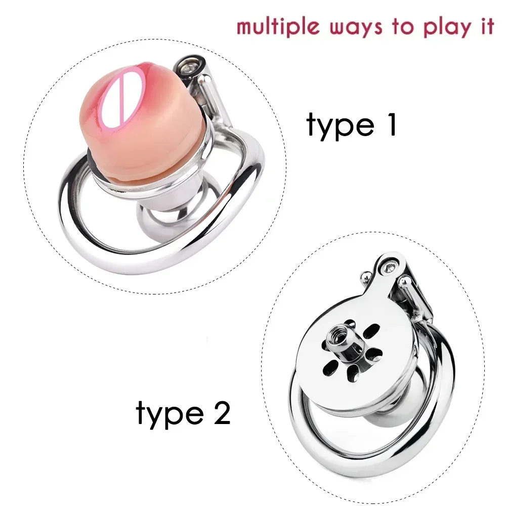 FLat Pad Inverted Negative Male Chastity Cock Cage with Pussy Shape Penis Rings for Erect Denial Pleasure Sex Shop Gay BDSM Toys