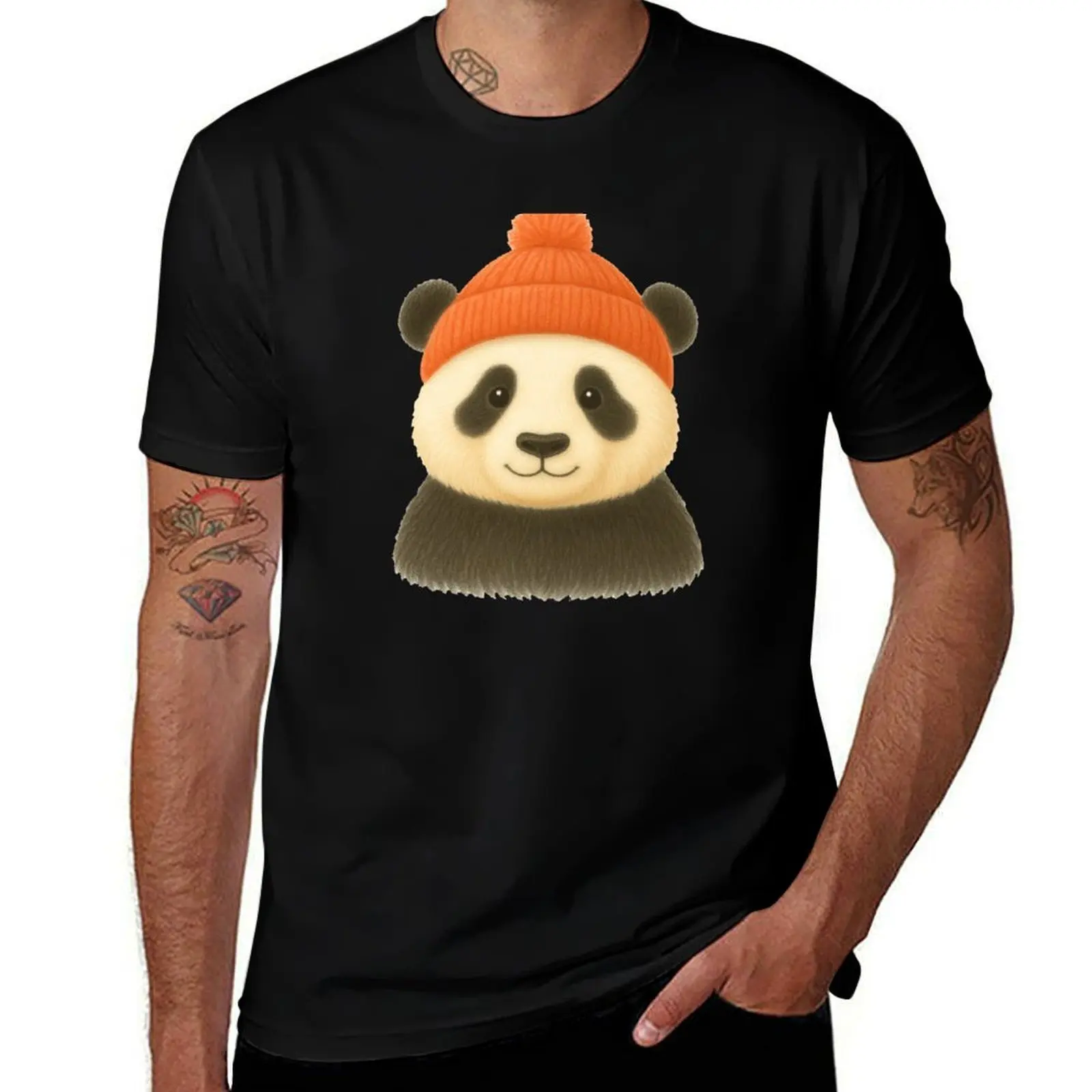 

Panda in Red Knit Beanie T-Shirt Man t-shirt Personalized t-shirt men clothes